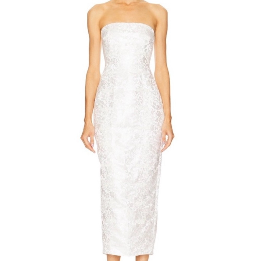 380. SAU LEE Jennifer White Column Satin Midi Dress $430 EUC Sz 6